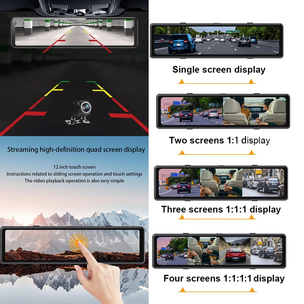 HGDO M106 4 Channel Mirror 4 KDash Cam Rear View Mirror Video Recorder 1080P Backup Left Right Side Camera with ADAS BSD WIFI