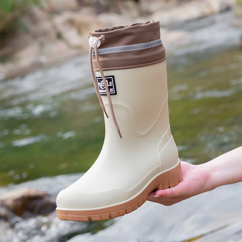 Bottes de pêche homme mi-mollet anti-dérapantes imperméables chaudes confortables PVC
