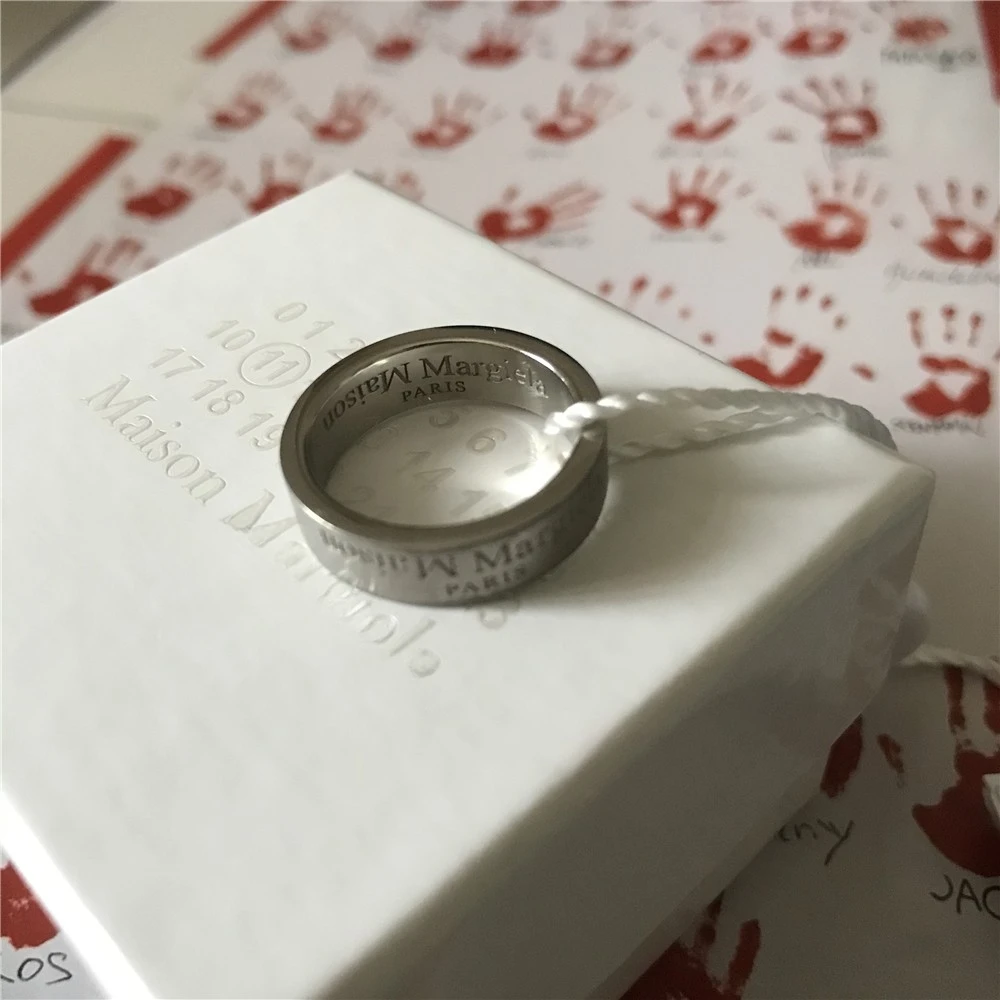 

JT Fashion MM6 Number Inverted Logo Men and Women 925 Sterling Silver Ring Couple Trendy Matching Ring Old High Gloss Ring