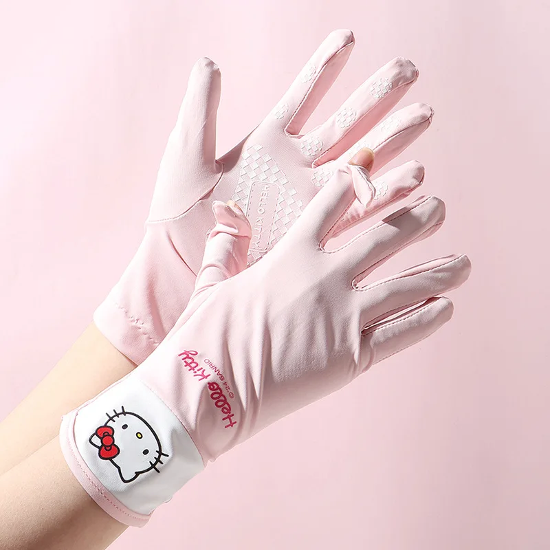 

Перчатки для защиты от солнца Kawaii Kuromi My Melody Hello Kitty Летние аниме Sanrio милые дышащие перчатки для сенсорных экранов с сердечками для девушек