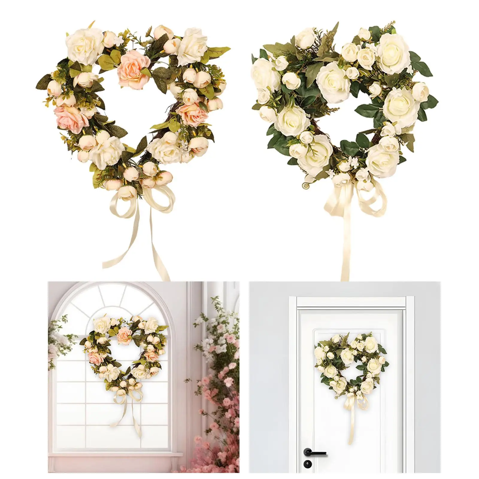 

Heart Shaped Wreath Front Door Romantic Decoration Indoor Valentines Day Wreath Garland for Home Holiday Door Wedding Farmhouse