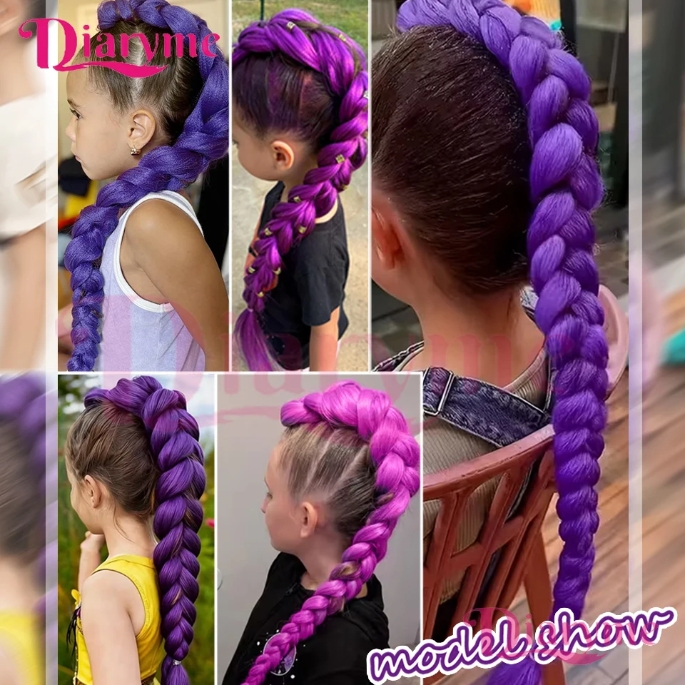Synthetic Purple Long Braid Ponytail Wig BB Clip Style Braided Hair Wig Clip on the Hair Suitable for Girls' Role-playing Wear