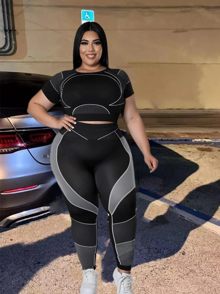 Chándal de talla grande para mujer, conjunto de Top y de dos piezas, ropa deportiva negra para gimnasio, venta al por mayor, triangulación de envíos| | -