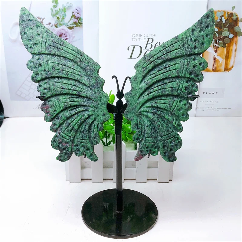 

Натуральный рубин в крыльях бабочки из цоизита, резная скульптура, кварц, целебная энергия, поделки из драгоценных камней, украшение для дома, 1 пара