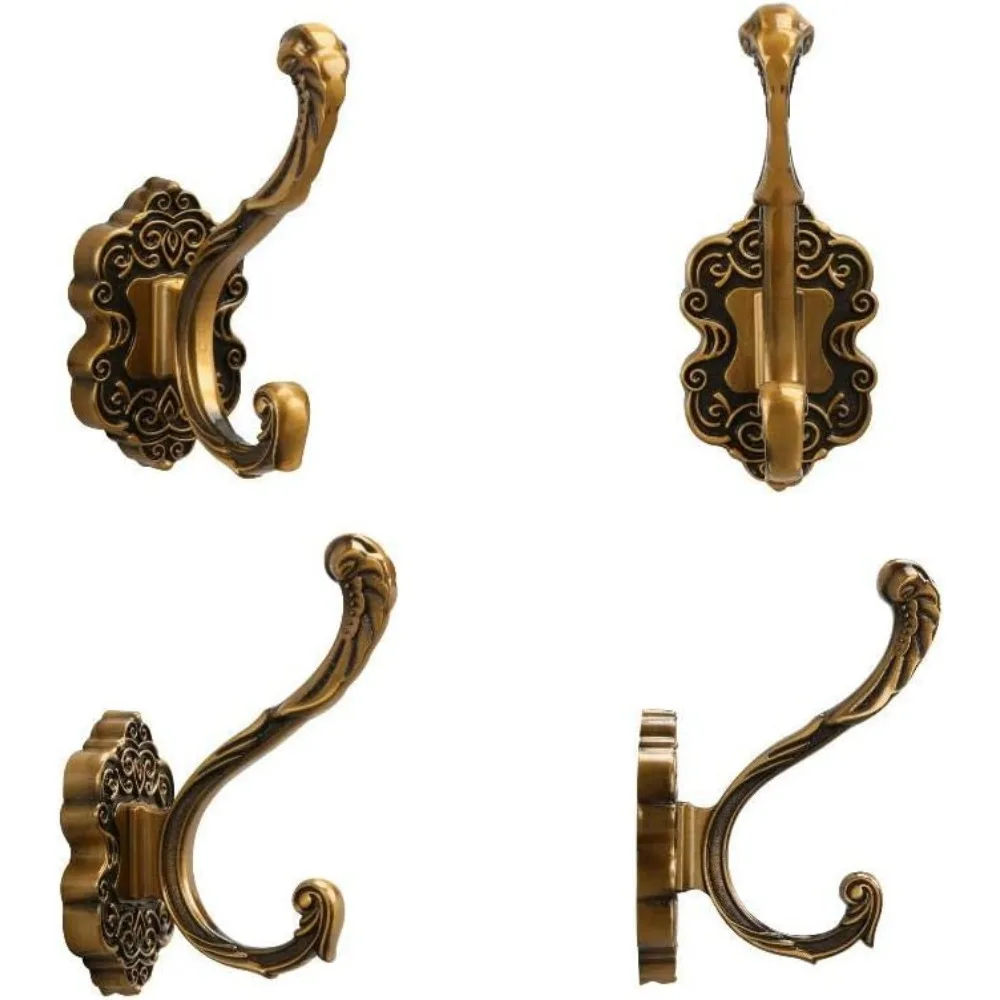 Antique Brass Coat Hooks – Heavy Duty Wall Mounted – Vintage Decorative for Coats, Towels, Keys & Purse – Rust Resistant & Easy