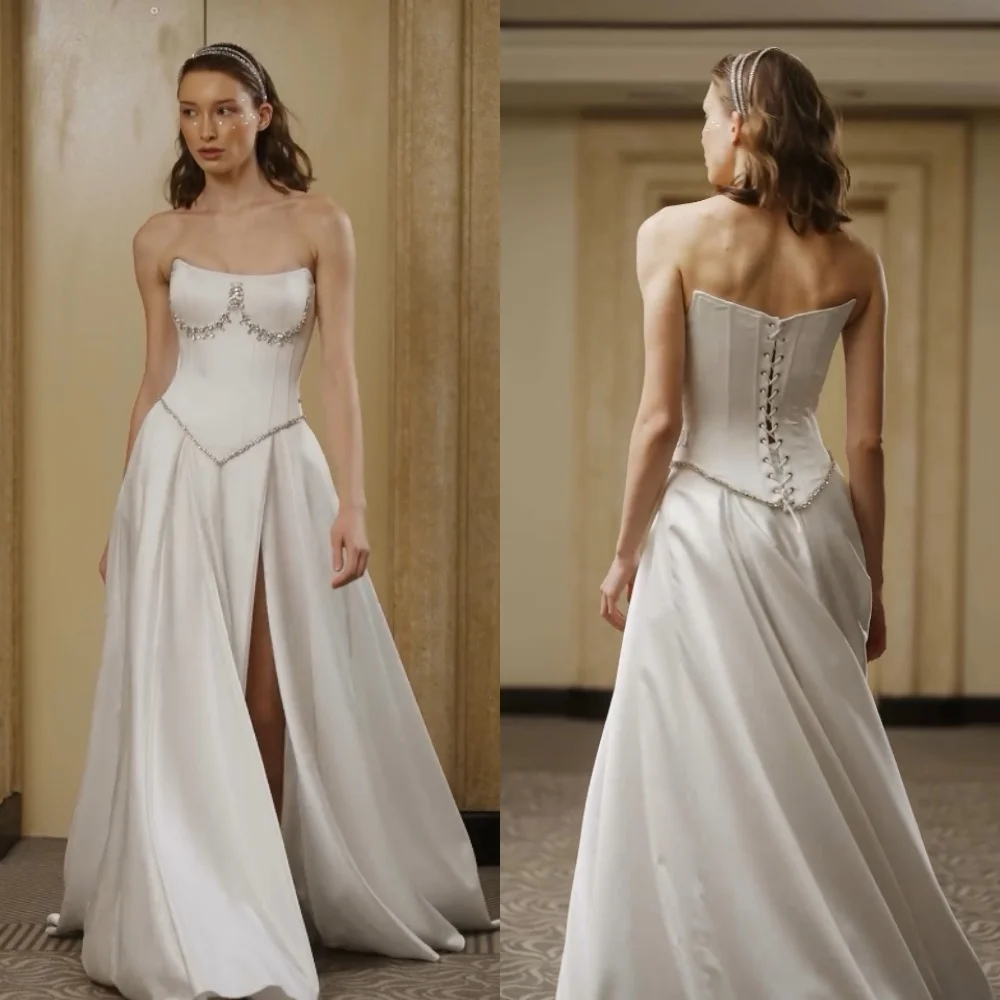 

Exquisite Jersey Sequined Ruched Rhinestone A-line Strapless Long Dresses Prom Dresses Classic Modern Style Simple Elegant
