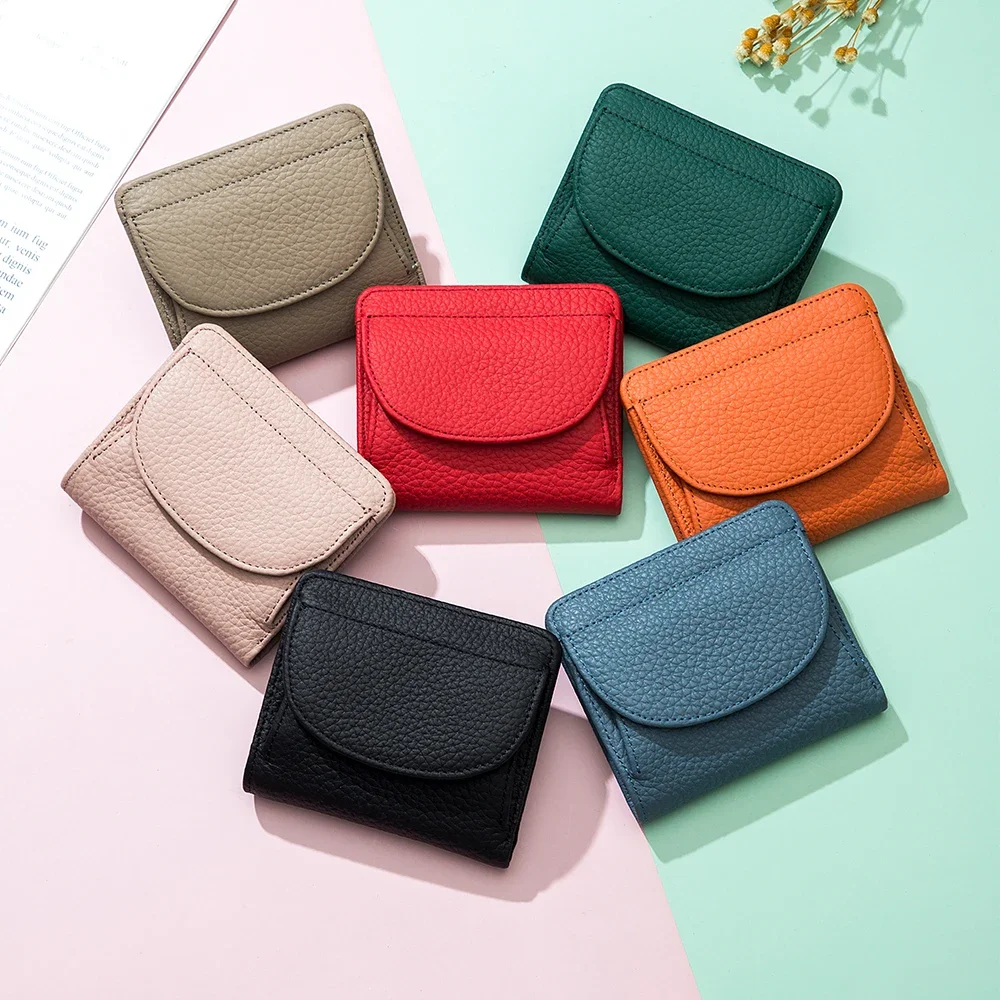 Stylish Women's Wallet with Genuine Leather Compact Design RFID Blocking Credit Card Holder Compact Short Purse for Women