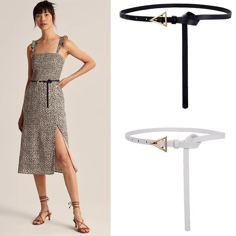 New Fashion Triangle Metal Buckle Thin Belt PU Leathe…