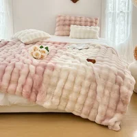 Couverture de luxe en fausse fourrure de lapin Double couche, épaisse et chaude, moelleuse, pour canapé, teinture par nouage, couverture de lit en peluche douce, hiver 2