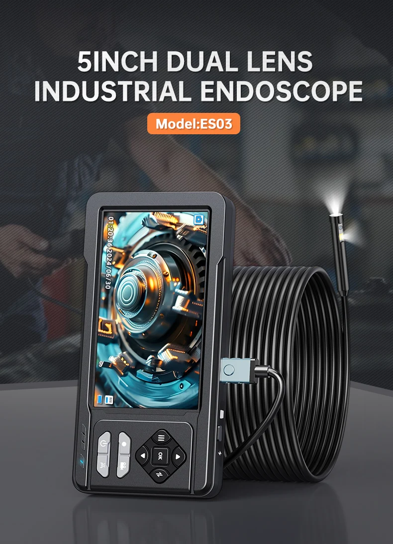 5inch Borescope Dual Lens 16.5ft Industrial Endoscope Camera with Lights1080P HD