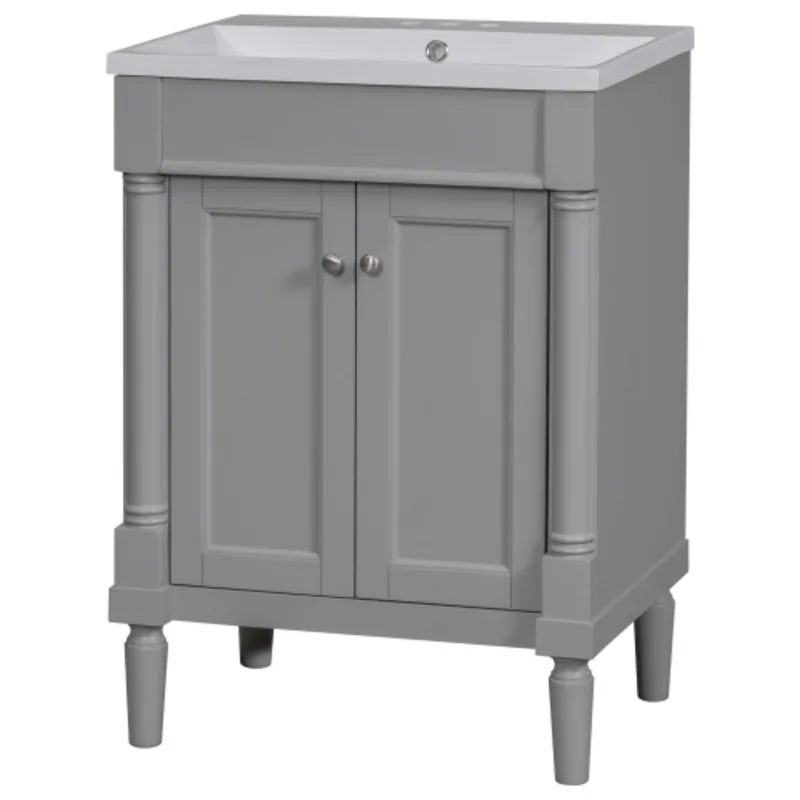 24'' Vanity With Top Sink 2-tier Modern Cabinet Single Sink Bathroom Vanity Large Storage Shees (replace SW000102AAE) 5