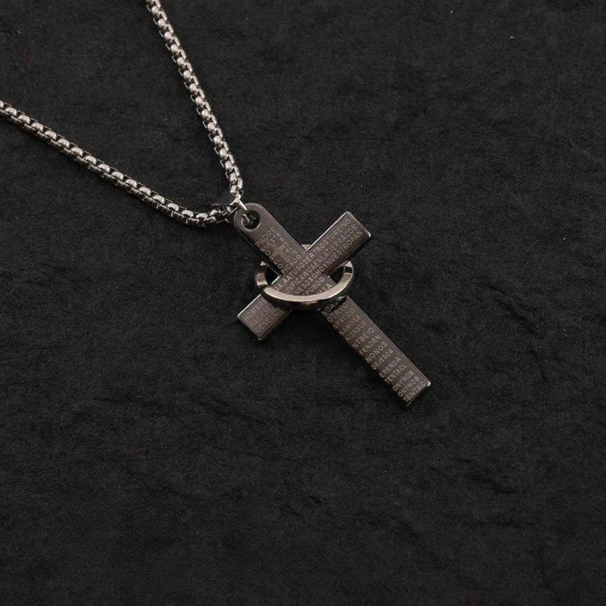

Letter Cross Ring Necklace Stainless Steel Hip Hop Punk Long Necklace Men's and Women's Sweater Chain
