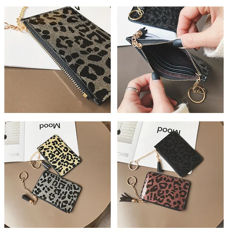 SPRING PARK Women Purse Coin Key Wallet Mini Faux Leather Leopard