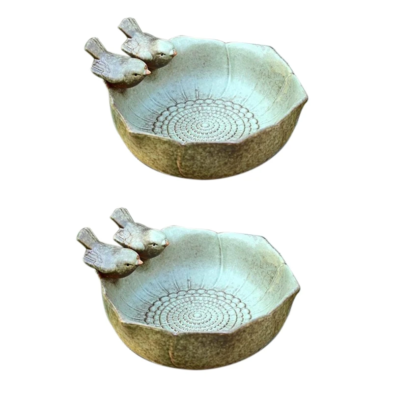 

2X Ceramic Birth Baths Garden Decor Birth Feeder Ceramic Aquarium Retro Finish Bird Feeder