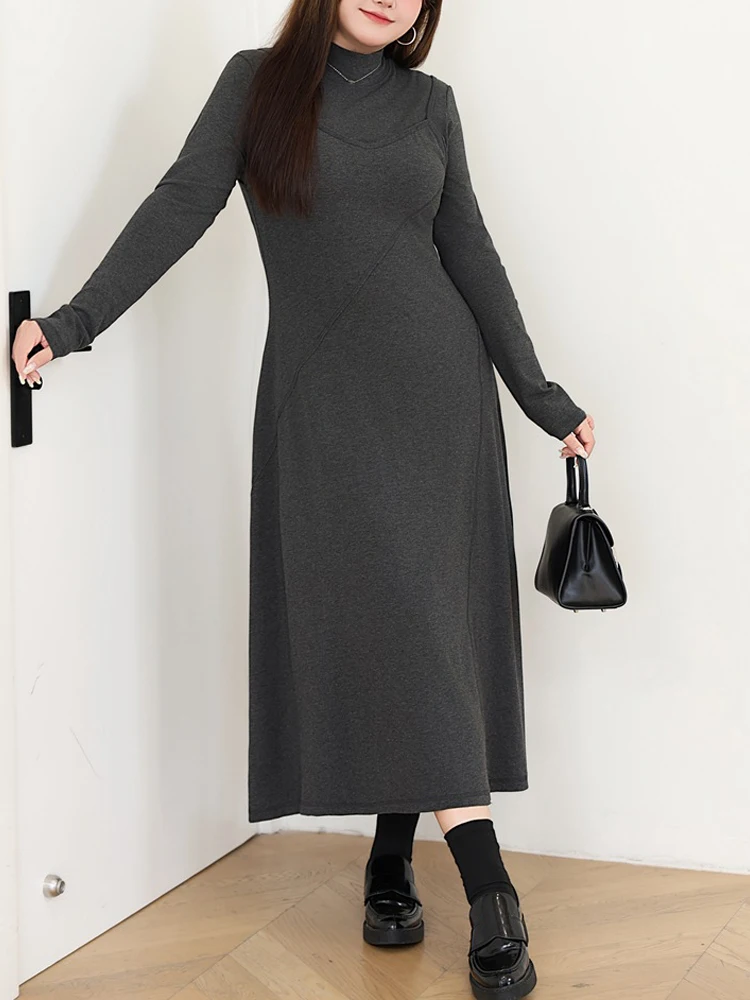 Plus Size Women's Dress Premium Commuter Stand Collar Fake Two Pieces Knitted Long Sleeve Autumn 2025