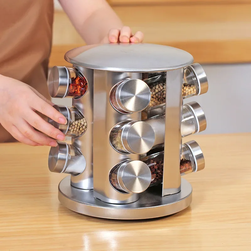 spice jar aco inoxidavel vidro rotativo tempero conjunto jar tempero ervas spice ferramentas nova cozinha suprimentos 04