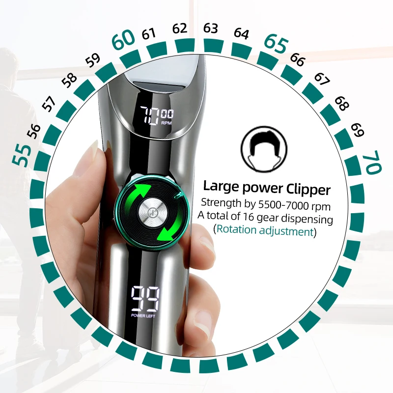 Hair Clipper Hair Trimmer Professional Hair Clipper Ceramic Blade Waterproof Electric Cordless Electric Hair Trimmer LED Display Haircut Machine For Men