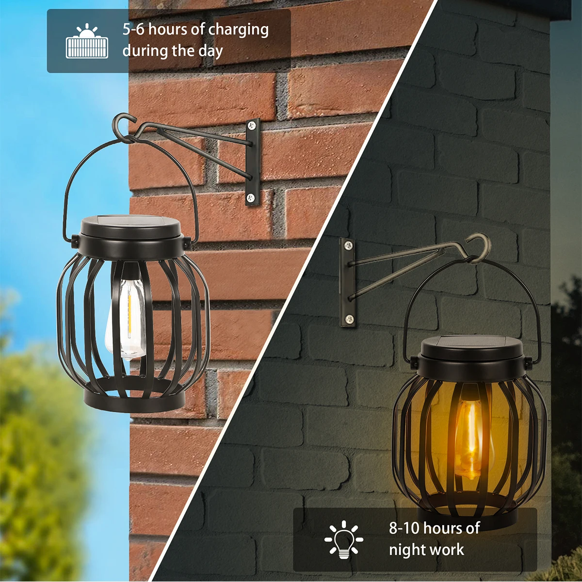 Solar Garden Lights Outdoor Hanging Waterproof Metal Solar Lanterns Edison Light Bulb Wall Mount Kit Yard