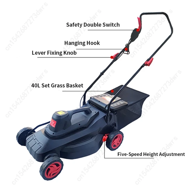 Electric Lawn Mower Hand Push Grass Cutting Machine Household Lawn Mower 2000W Grass Trimmer For Garden Courtyard With 10m Wire 6
