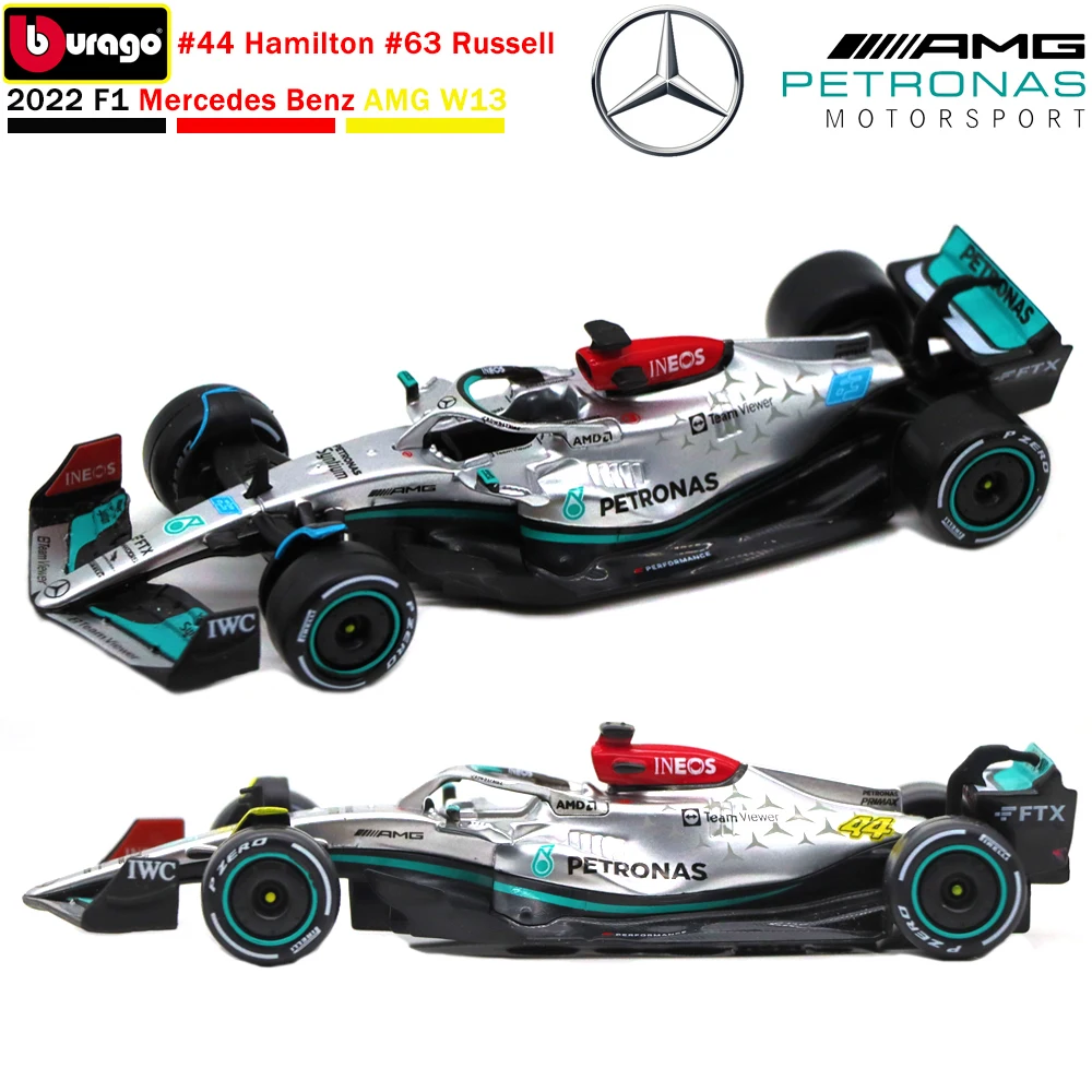 Bburago 1:43 2022 Mercedes AMG F1 W13 E Performance #44 Hamilton #63 Russell Alloy Diecast Cars Model Toy For Children Adults