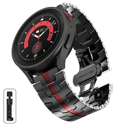 Premium Stainless Steel Watch Strap - Elegant and Durable Replacement Band, 20mm/22mm for 20mm (Black red)