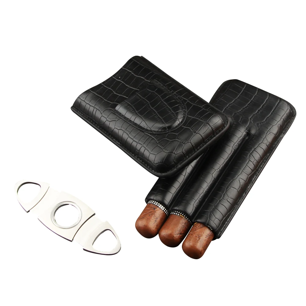 Cigar Travel Case Cutter Lighter  Cigar Leather Case Cutter - Luxury  Leather Box - Aliexpress