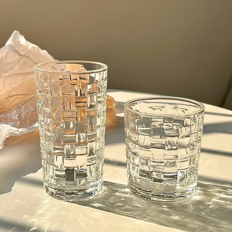 290/310ml Whisky Cup Wine Glass Weave Patterns Colin Cup Cocktail Rocks Glasses Transparent Coffee Cups Household Beverage