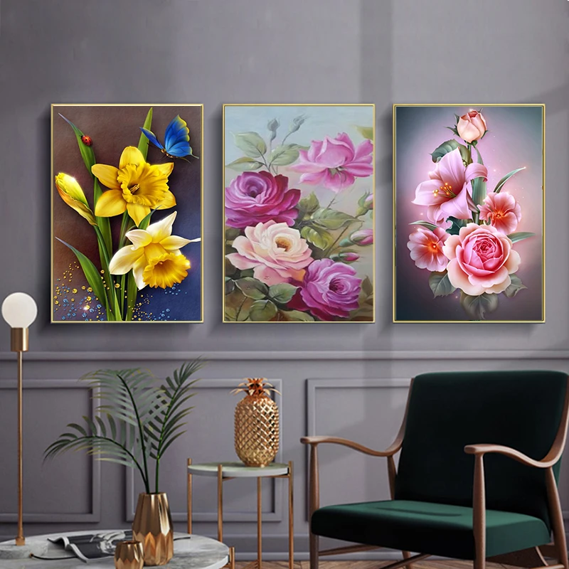 5D Diamond Mosaic Flower Pattern DIY Diamond Painting Rose Decoration Cross Stitch Decoration Birthday Gift