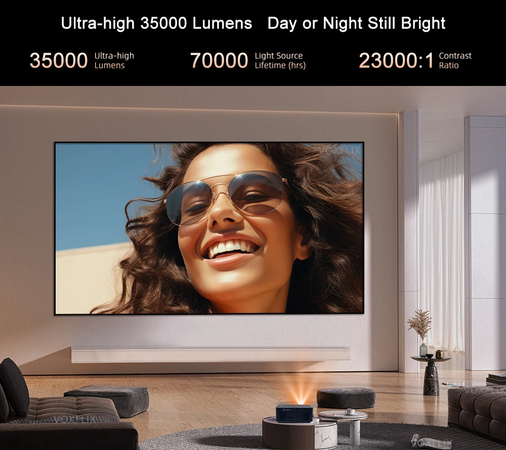 VOXFLIX VF71 풀 HD 1080P 23000:1 명암비 35000 루멘 자동 초점 프로젝터 홈 시어터 지능형 프로젝션