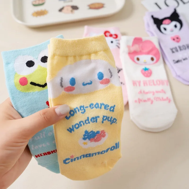 

Y2K Hello Kittys Melodys Kuromis Cinnamorolls Short Socks Cute Cartoon Women Boat Socks Breathable and Comfortable Cotton Socks