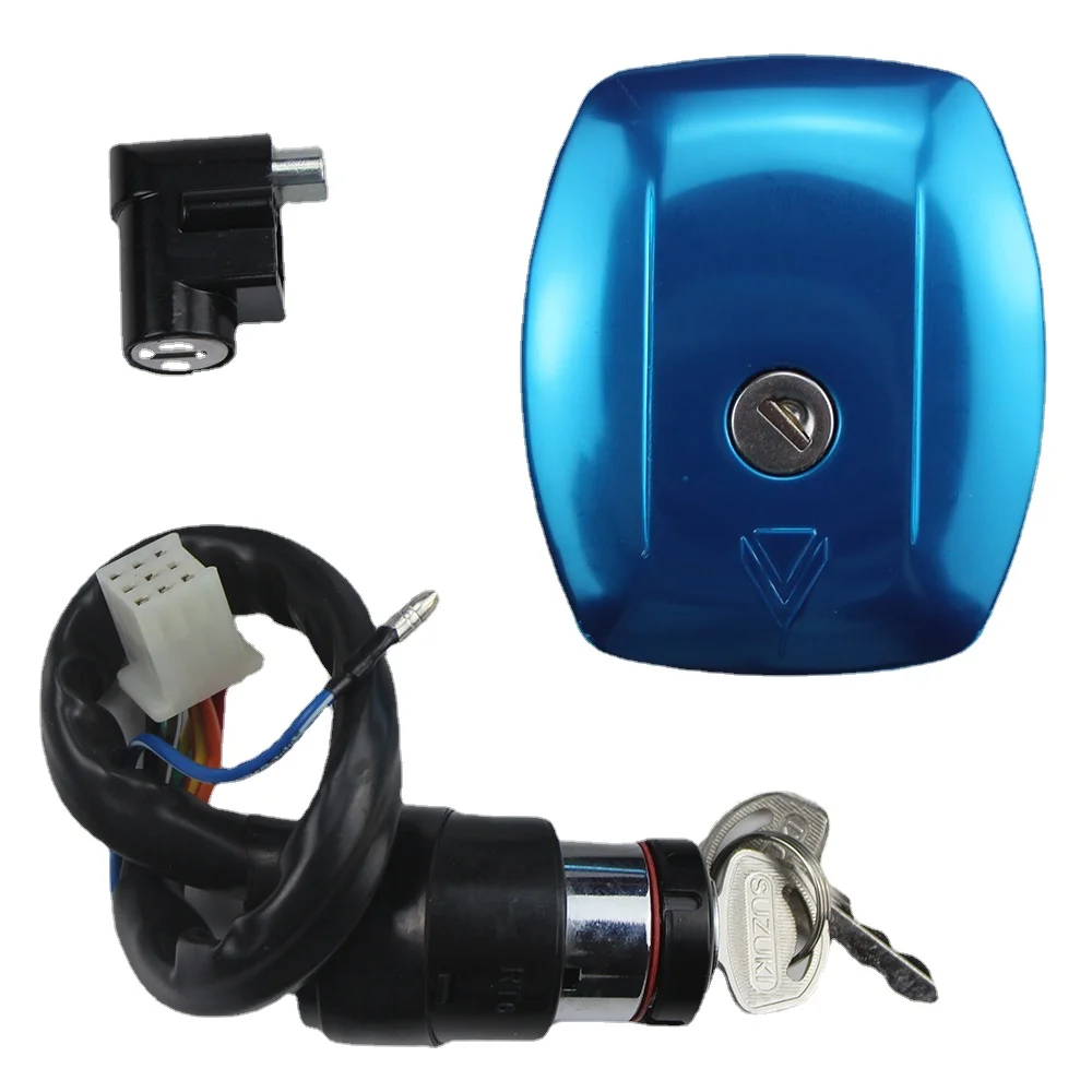 

Motorcycle Parts Ignition Key Switch Seat Lock Fuel Tank Gas Cap Cover Set for Haojue Suzuki AX100 ADV Moto Modified Accessories