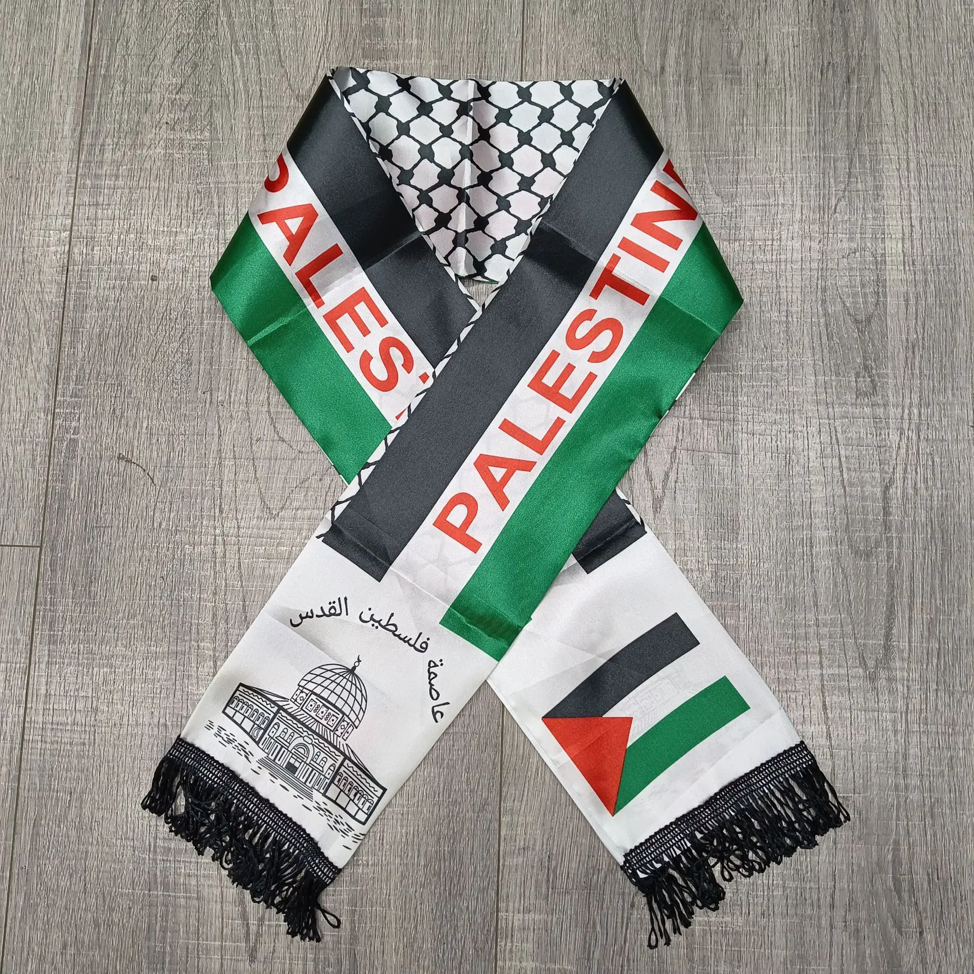 Palestine flag Scarf Cartoon Printing The Dome of the Rock and Maps Satin Palestinian National Day Scarves Shawl