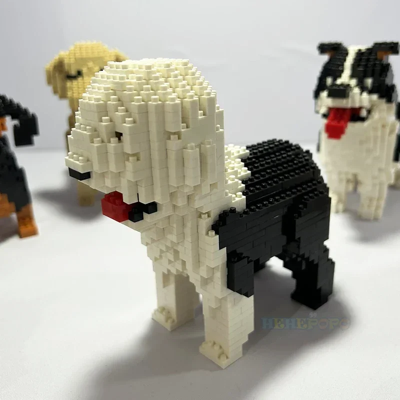 Cartoon Animal World Kawaii Old English Sheepdog Building Bricks Set Pet Dog Model Diy Mini Diamond Blocks Giocattoli Per Bambini