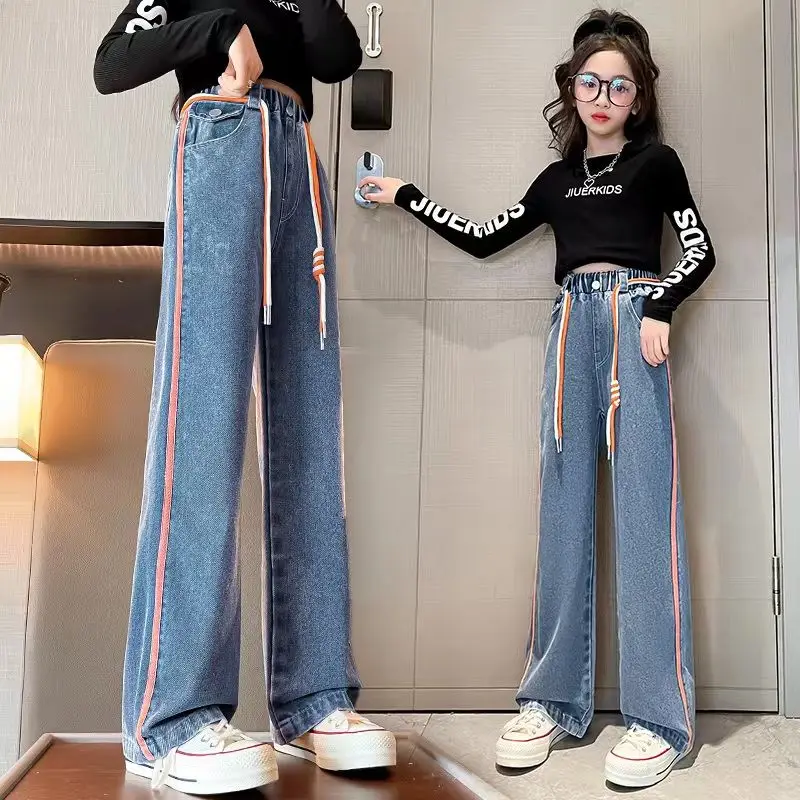 여아용 데님 청바지 바지, 2023 봄 가을 데님, 여아용 캐주얼 스타일 의류, 110-160cm