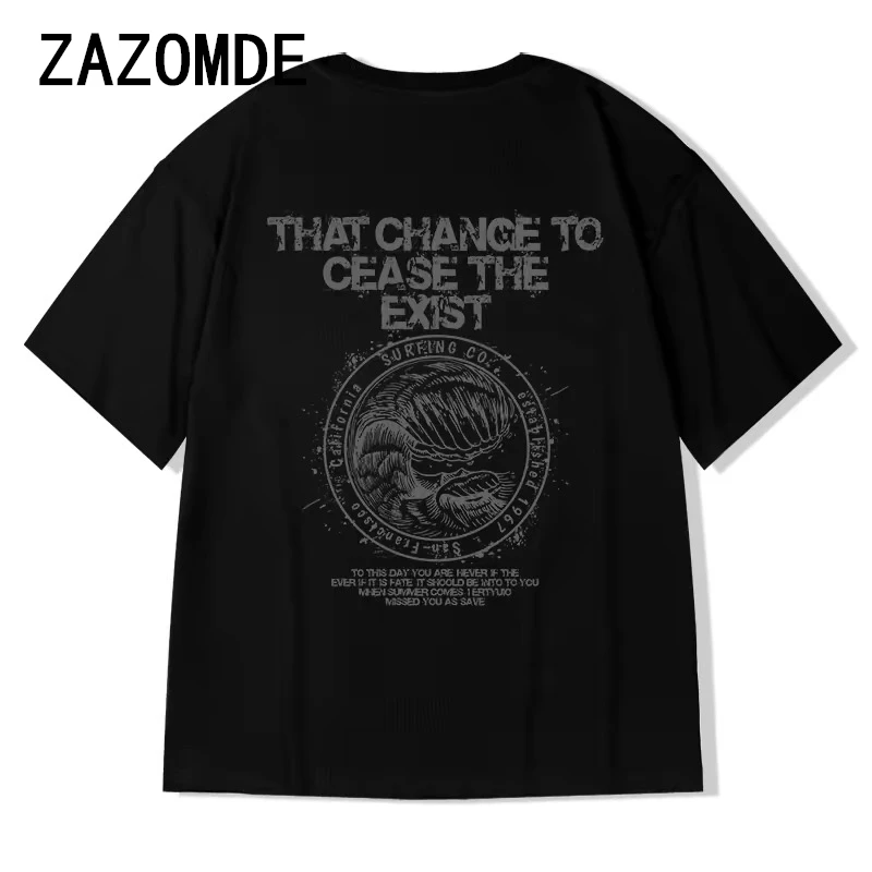 

Футболка мужская с надписью Sea Wave, модная тенниска в стиле Харадзюку, модная рубашка с коротким рукавом, уличная одежда, Y2K, лето