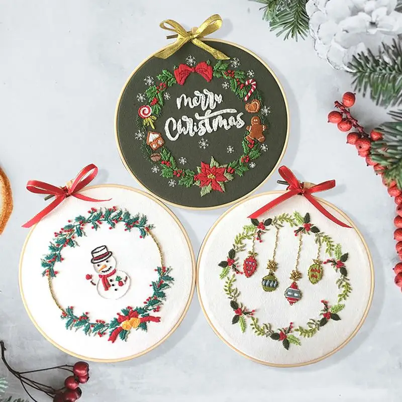 

Christmas Embroidery Kit With Instruction Embroidery Needles Adjustable Hoop Beginners Embroidery Christmas Kits Accessories