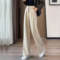 2024 Autumn Winter Women Concise Woolen Pants Lady Wide Leg Designer Outside Trousers Female Thicken High Waisted Draping Pants - Image 6
