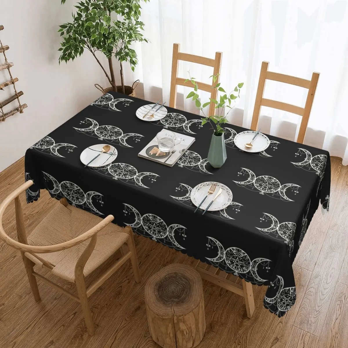 

Rectangular Oilproof Triple Moon Goddess Table Cover Pentagram Pagan Wiccan Table Cloth Tablecloth for Picnic