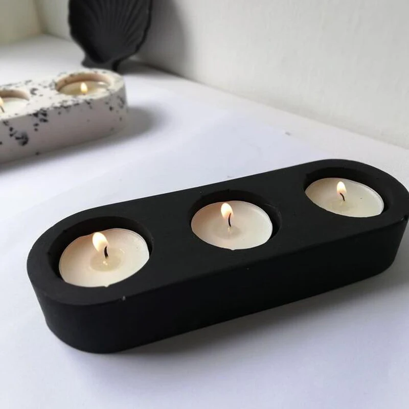 3 Holes Candlesticks Cement Silicone Mold DIY Cement Plaster Round Candle Holder Tray Pottery Mould Home Decor Candle Jar Making silicone mold