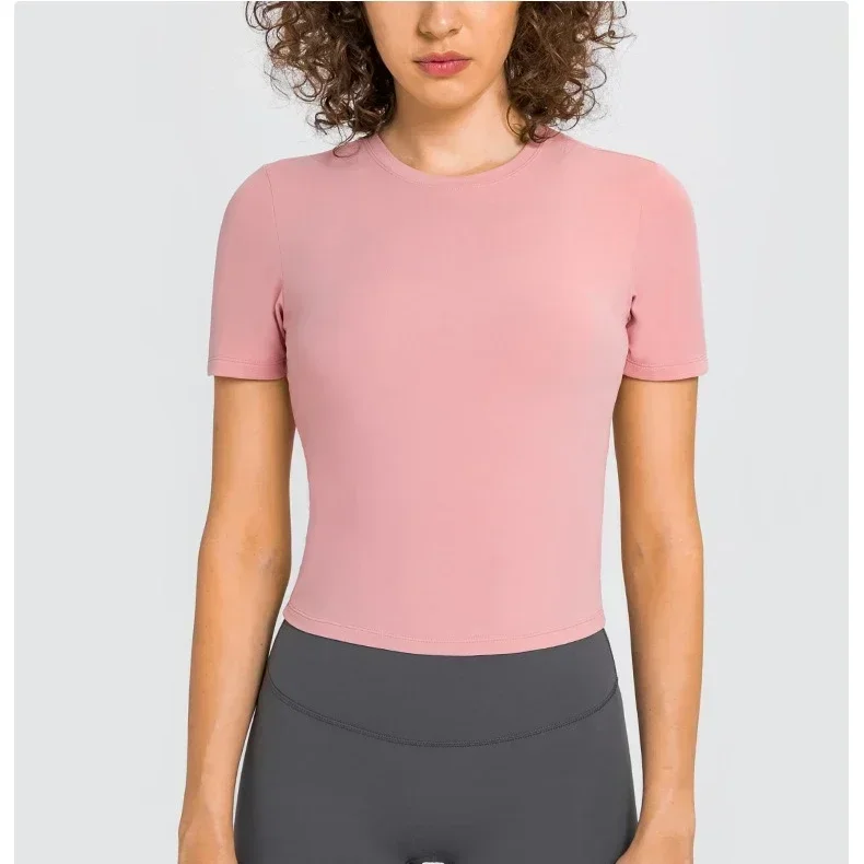 Lemon Women Round Neck Fitness Short Sleeve T -shirt Crop Top Quick Drying Short Yoga Shirt Sport Comprehensive Training Jogging
