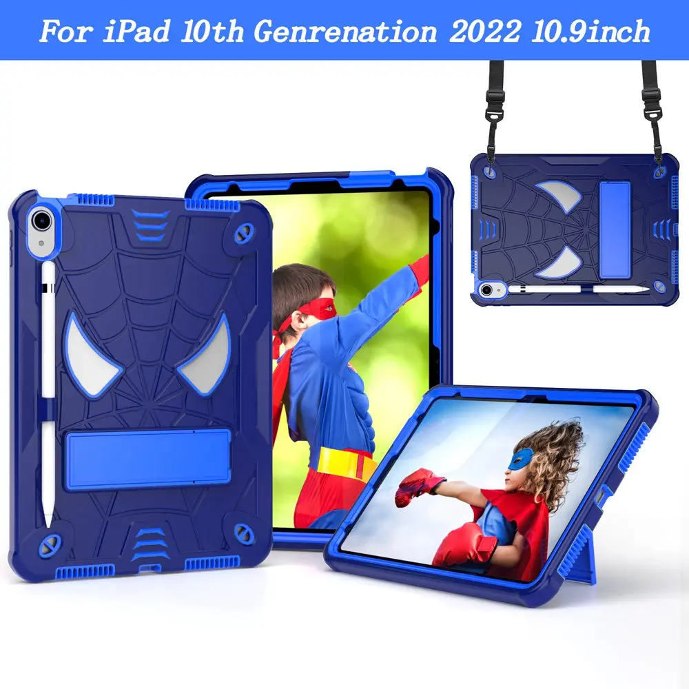 For ipad 10th Gen 10.9 inch 2022 Case A2696 A2757 A2777 Kids Tablet cover  Silicone +PC case for Apple iPad 10 Gen+shoulder strap