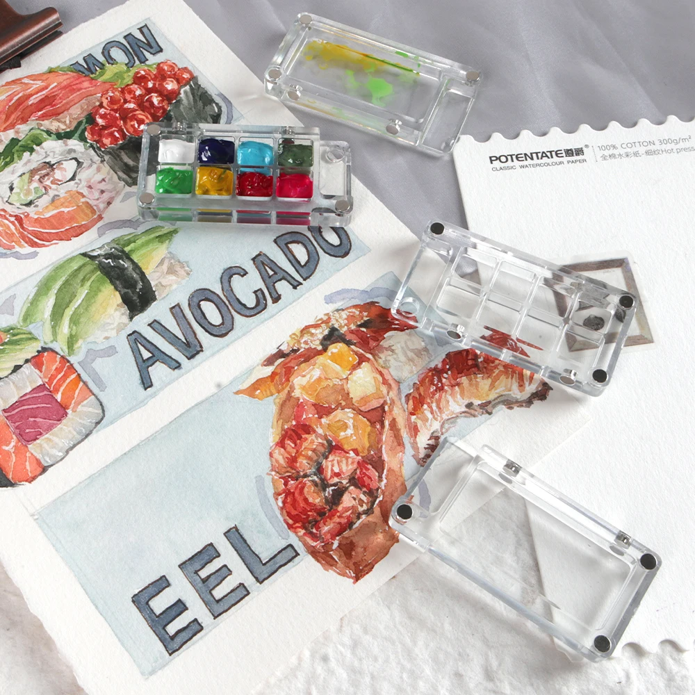 SeamiArt 2pcs 수채화 페인트 하위 패키지에 대 한 투명 자기 미니 여행 플라스틱 그림 상자 팔레트