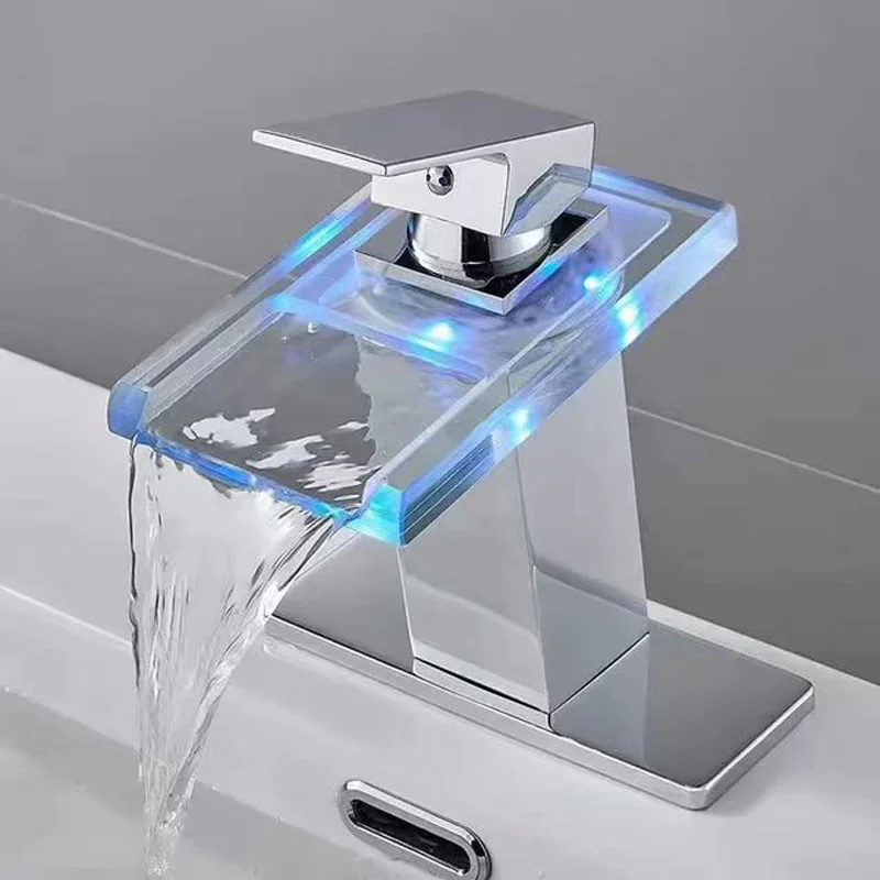 

Hot Sale Bathroom Hydropower LED Waterfall Faucet Stainless Steel Sink Basin Faucet Deck Mounted Basin Taps