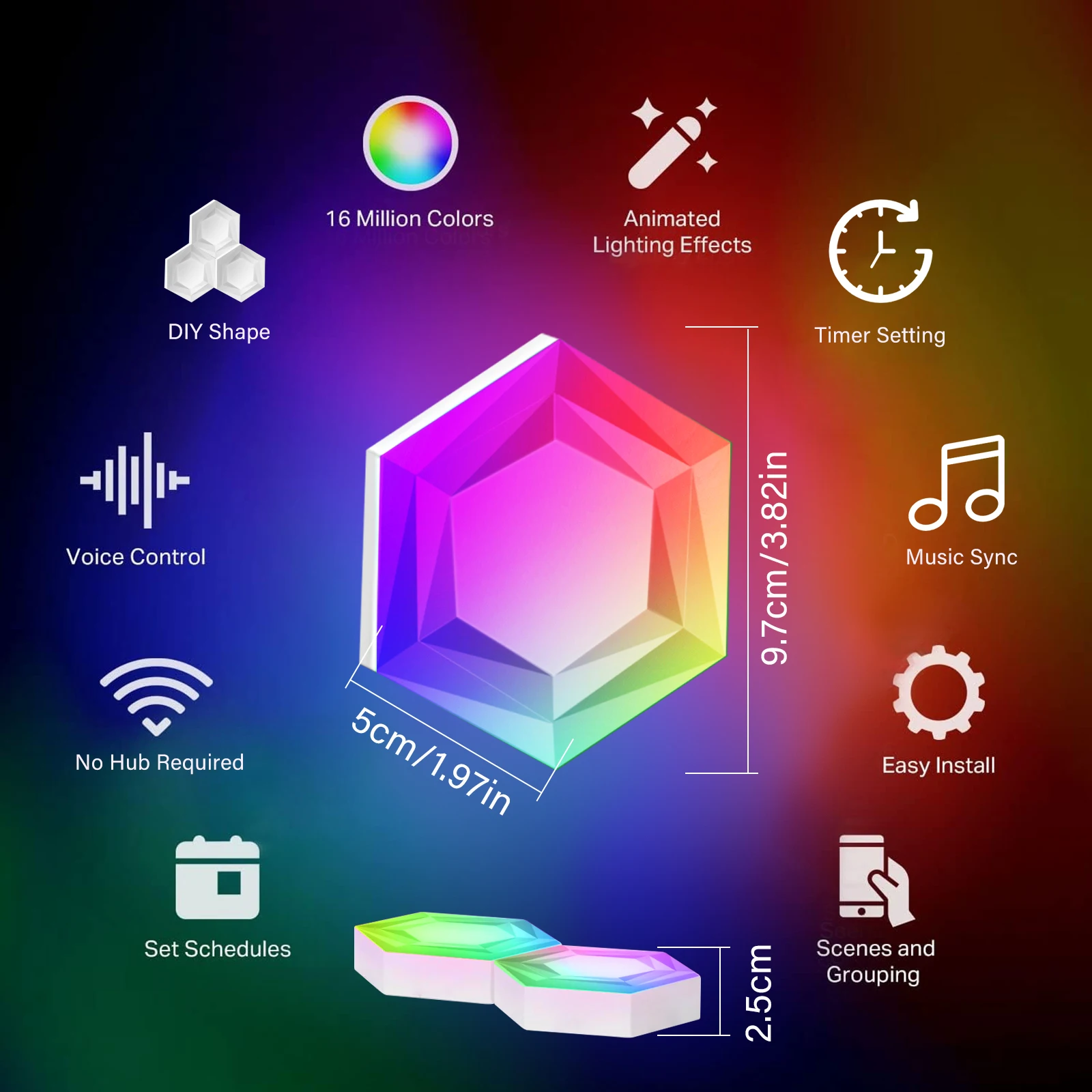 Hexagon LED Panel RGB-IC Smart WIFI Lights Work With Alexa Google Gaming Dream Color Light Music Sync Mood Night Lamp Decoration 3