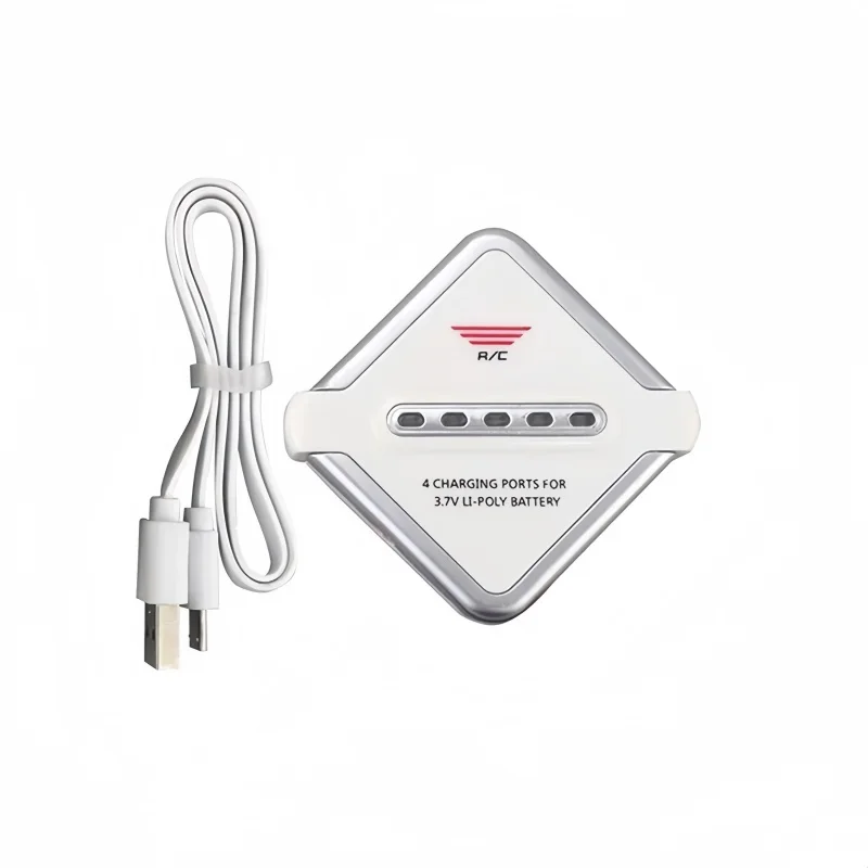 Quatre batteries LiPo 1S connectées au chargeur multiport USB LiPo 3.7V 1S JST via câbles JST.