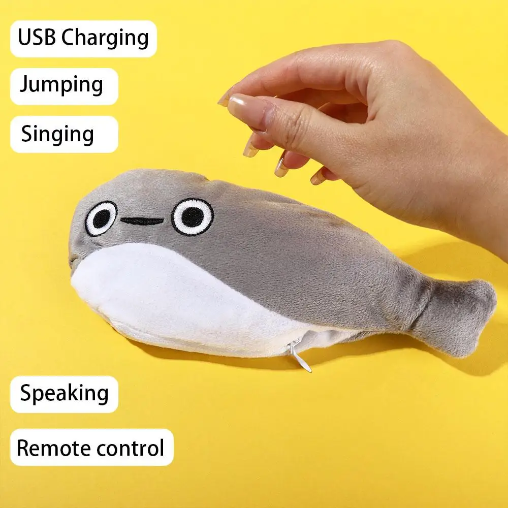 Dance Jumping Sacabambaspis Prank Toy Remote Control Funny Plush Fish Funny Toys Cartoon USB Charging