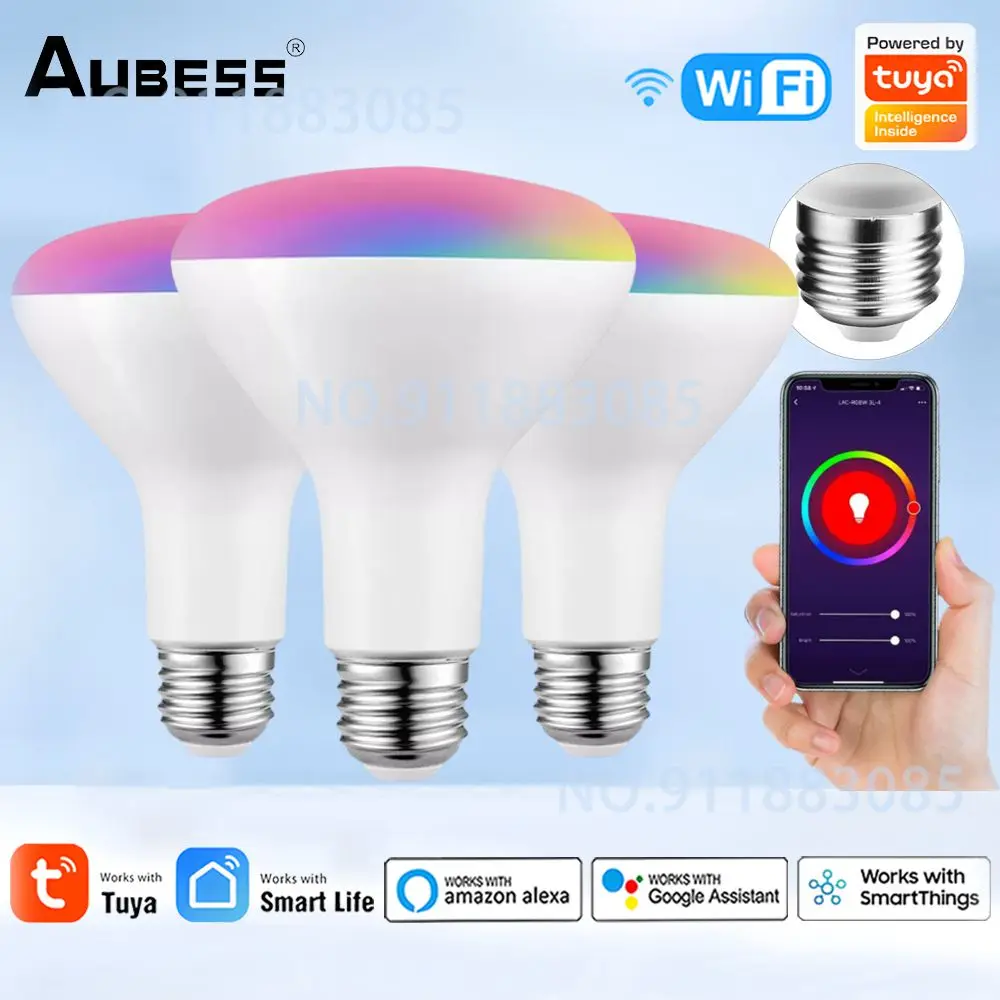 

Tuya WiFi Smart Led Bulb Alexa Led Lamp E26 A19 RGB Smart Light Bulbs 100V-240V Colorful LED Lamp For Bedroom Ambient Lights