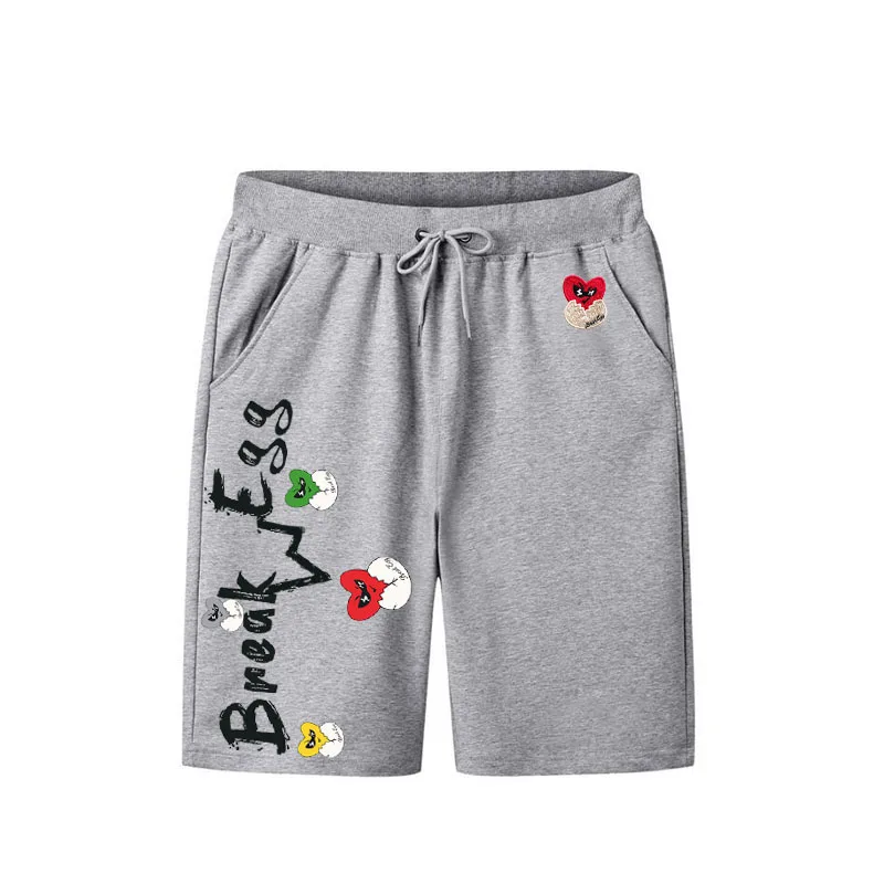 

Брюки мужские/женские Короткие хлопковые, эластичные Пятиточечные штаны с вышивкой в виде сердечек и надписей, с цветным принтом сердец, на шнурке