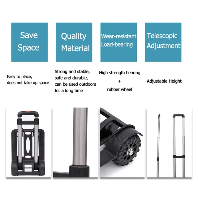 50 Kg -Os Nagyteljesítményű Összecsukható 카트 Kosár 폴딩 Kocsi Kerekes Poggyász Bevásárló Hordozható - Image 6