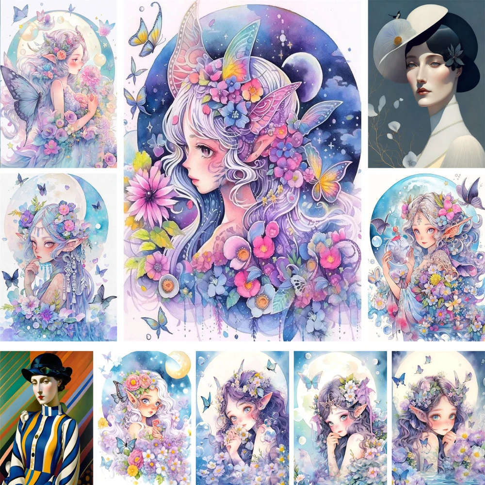 Cartoon Girl Butterfly Cross-Stitch DIY Embroidery Complete Kit Sewing Craft Handiwork Painting Room Decor Counted For Adults